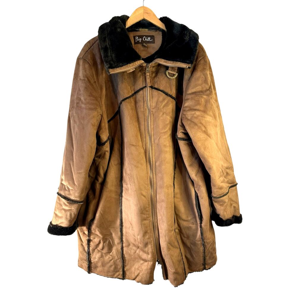 Vintage Big Chill Womens Penny Lane Faux Suede Fur Coat Brown Size 2X Y2K
